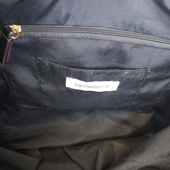 Liz Claiborne Shoulder Purse Tote Bag Black Faux Pebbled Leather Lined Pockets - Picture 14 of 16